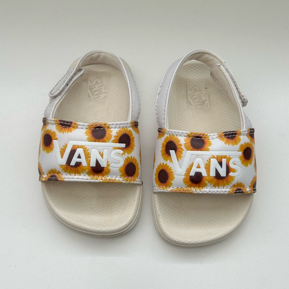 Vans Kids Sunflower Print Slide Sandals - White and Yellow